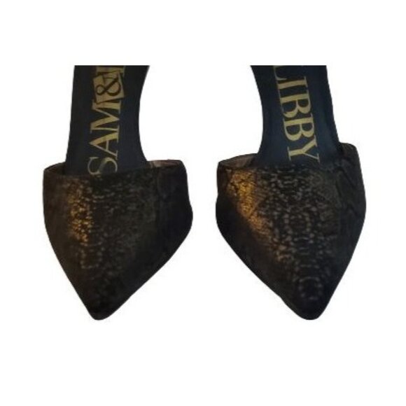 Sam & Libby Black/Gold Snake Print Ankle Chain Stiletto Heels Pumps Women's Sz 8 - Picture 7 of 12